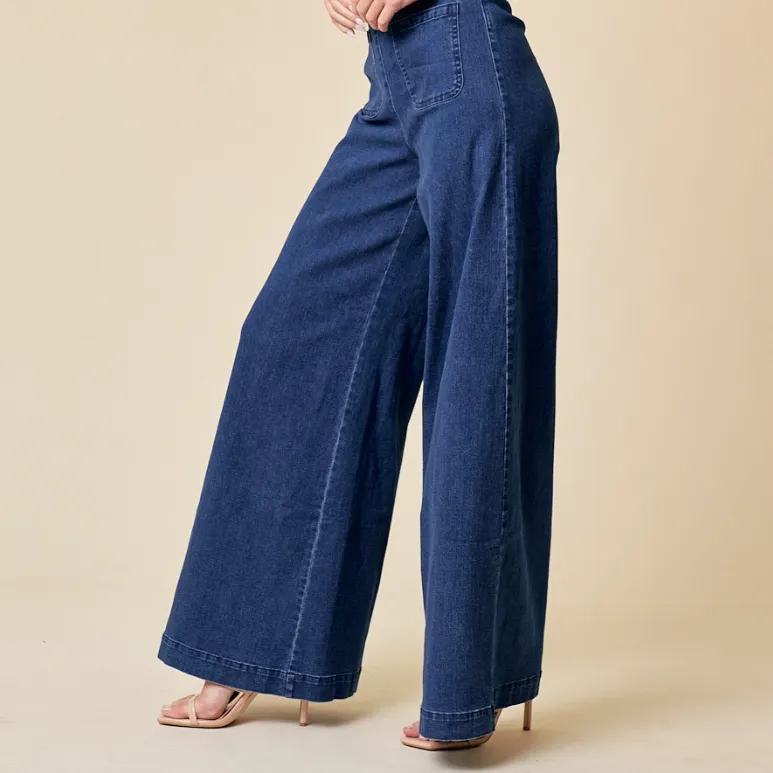 Tristan Strapless Wide Leg Denim Jumpsuit