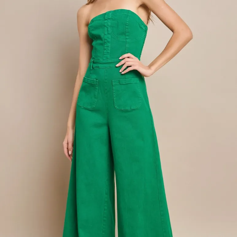 Tristan Strapless Wide Leg Denim Jumpsuit