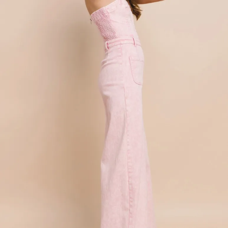 Tristan Strapless Wide Leg Denim Jumpsuit