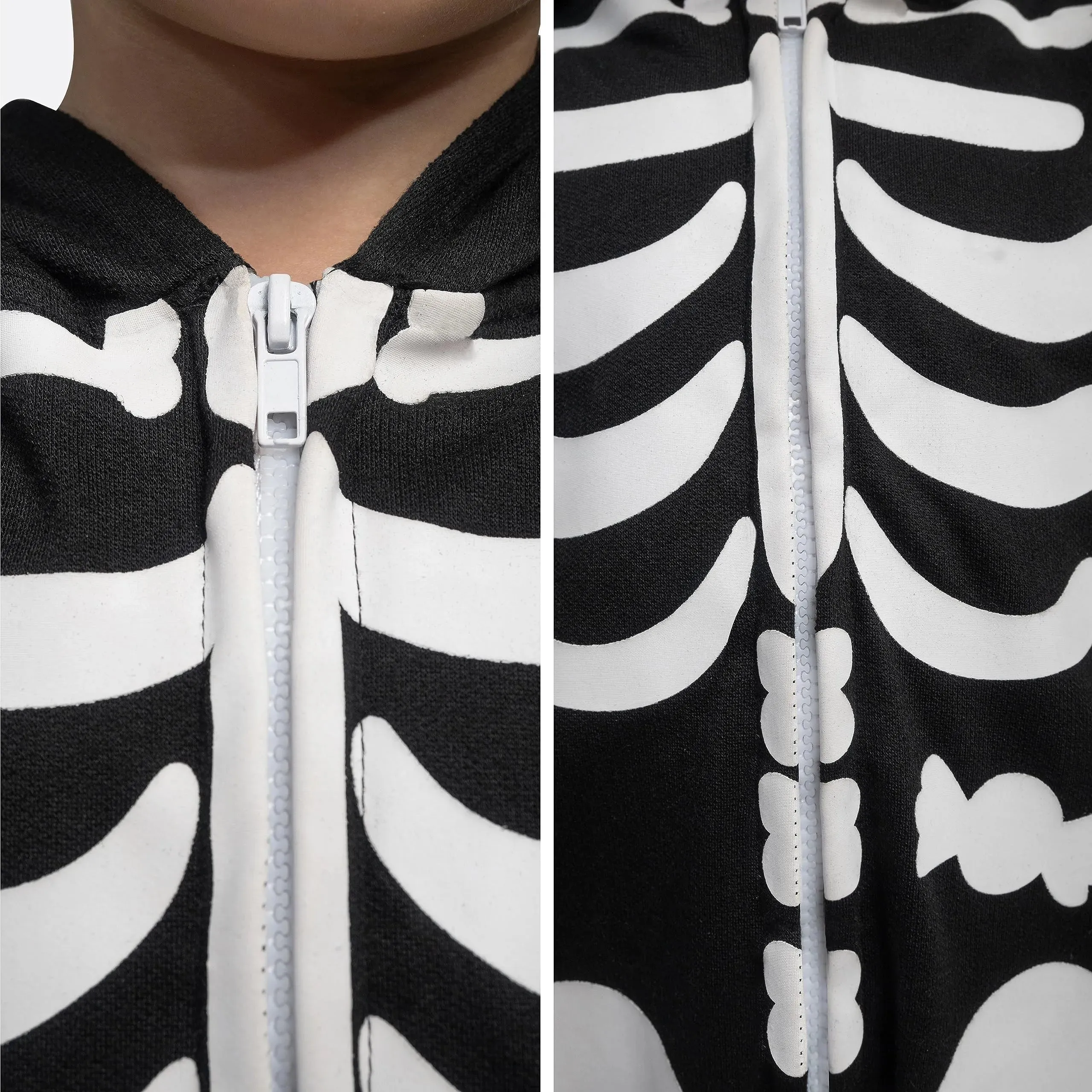 Unisex Skeleton Jumpsuit Pajama Toddler, Plush Zip-Up Black Hooded