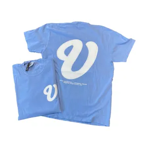 Venue Cursive Logo T-Shirt Washed Denim/White