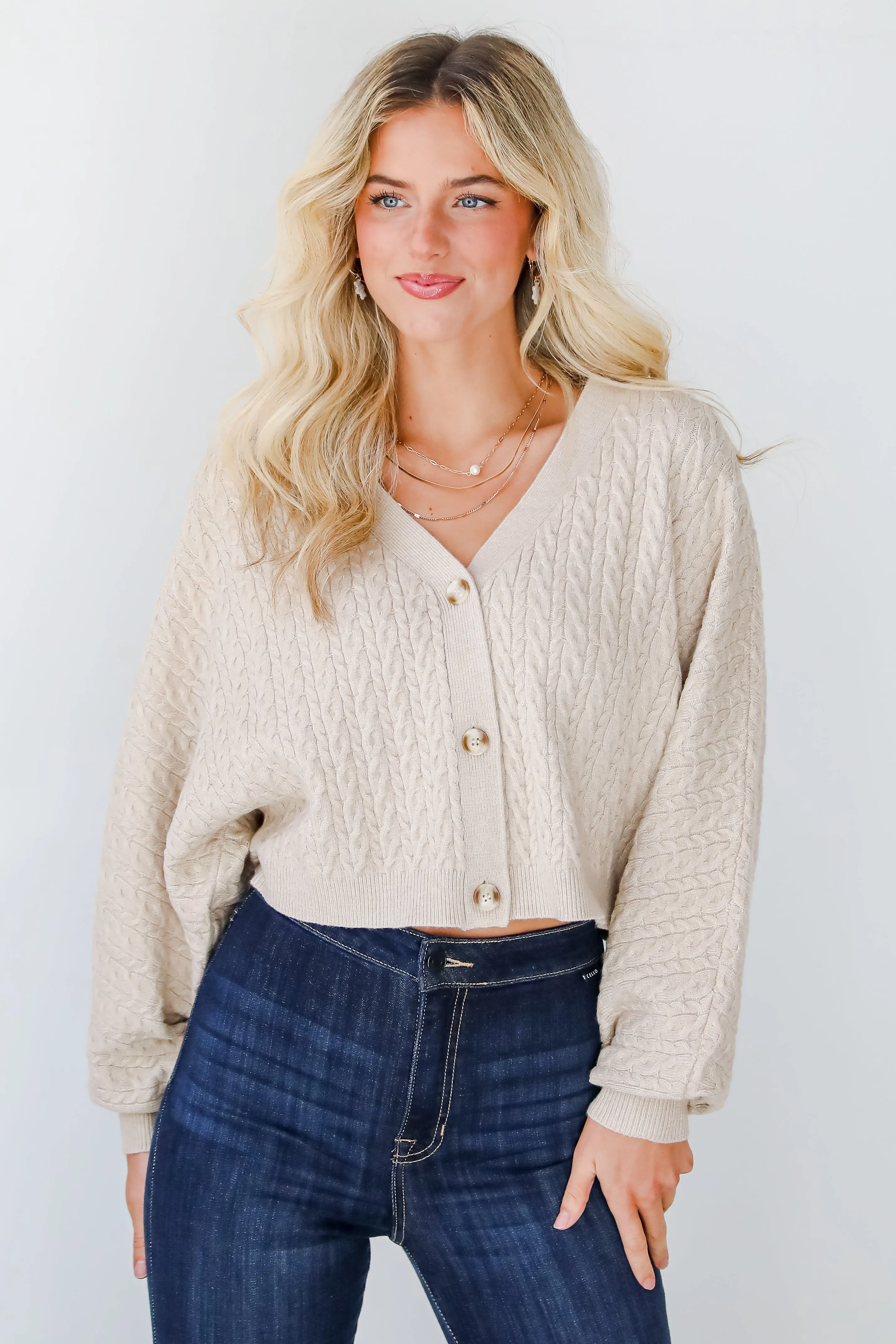 Versatile Intention Taupe Cable Knit Sweater Cardigan