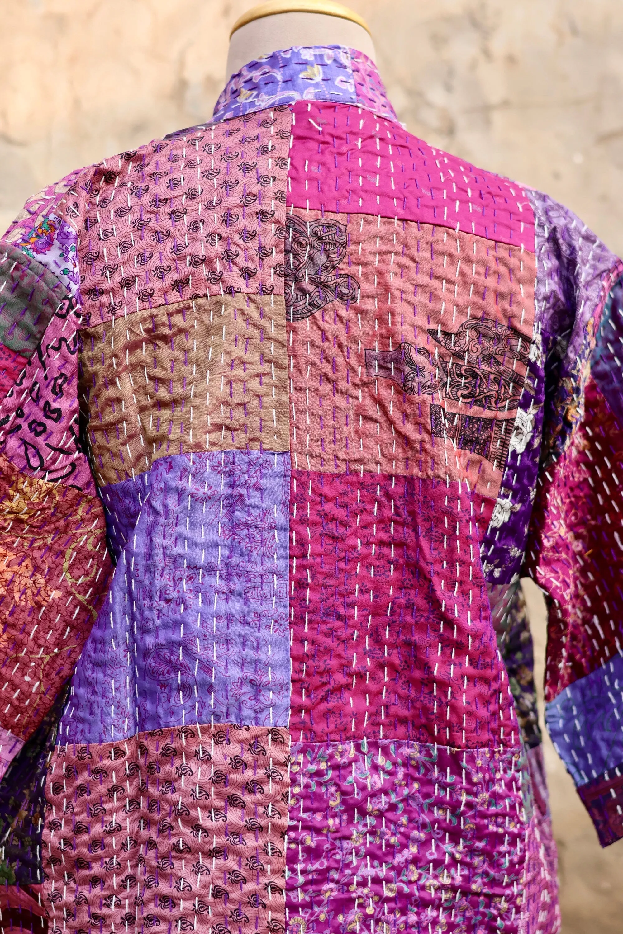 Vintage Handmade Silk Patchwork Kantha Kimono Robe | Indian Silk Kantha Jacket Kimono Robe | Bridesmaid Robe | Kantha Kimono