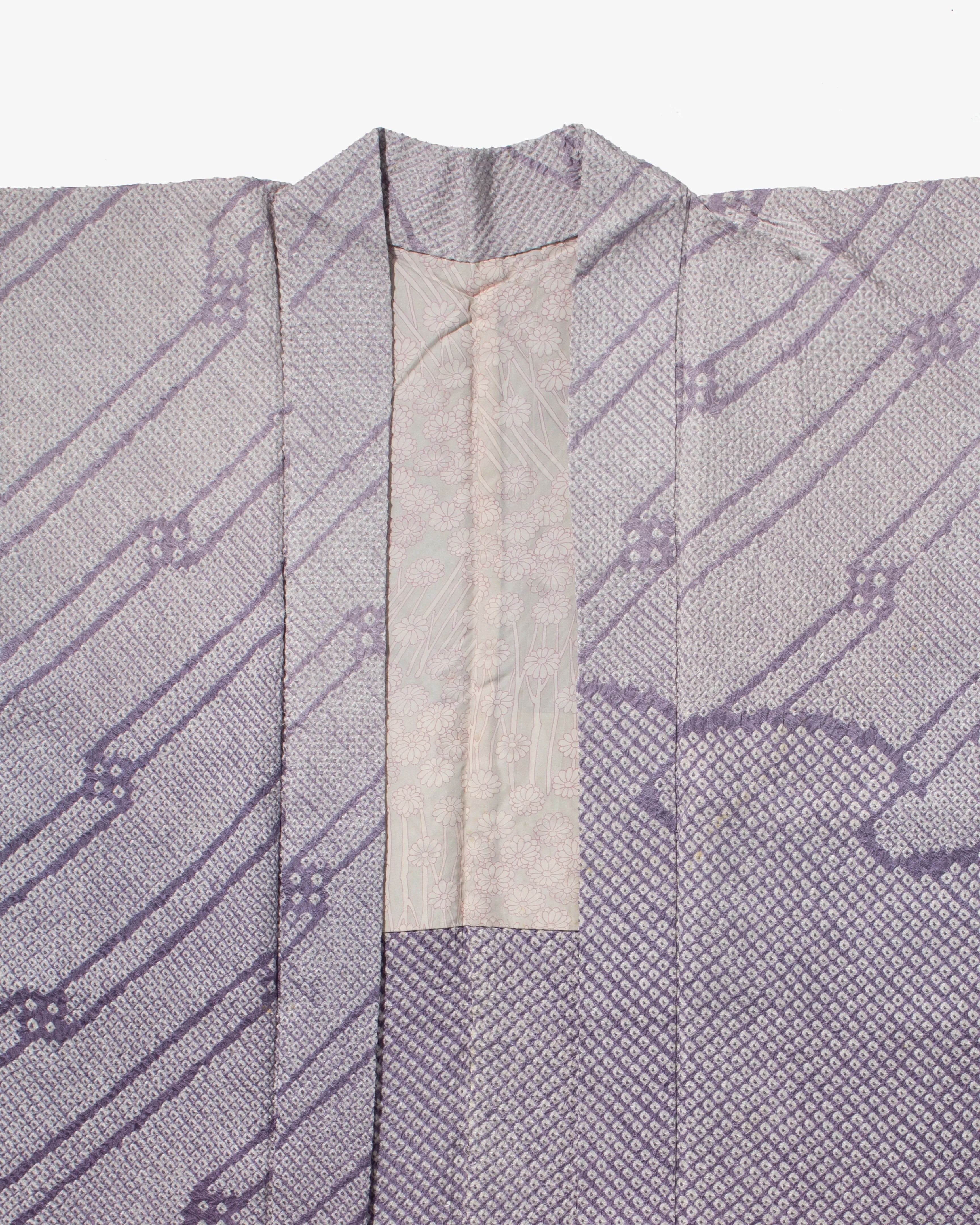 Vintage Haori Jacket, Full Shibori, Lavender Abstract Lines