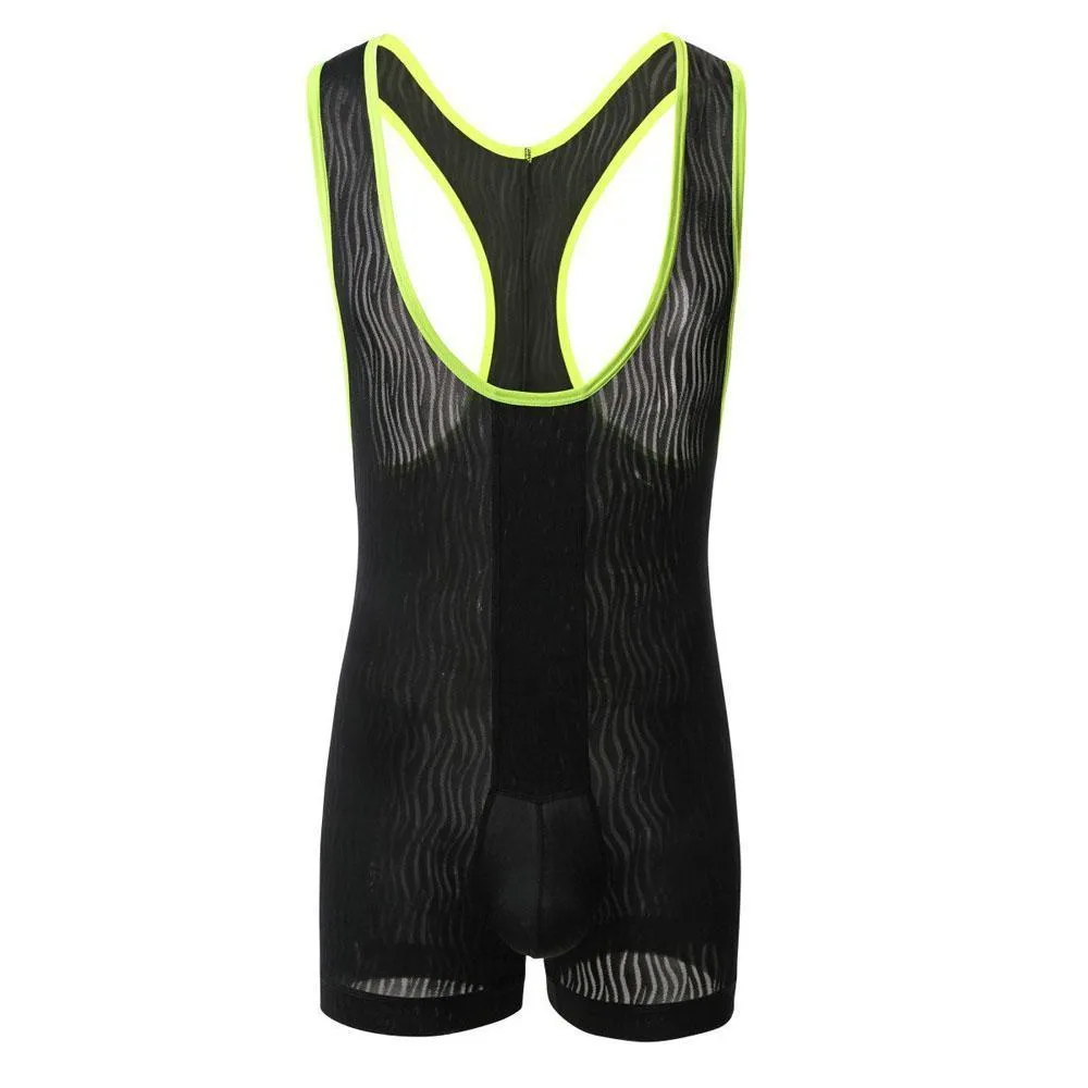 Water Pattern Printed Jumpsuit Fitness Wrestling Singlet Underwear Men