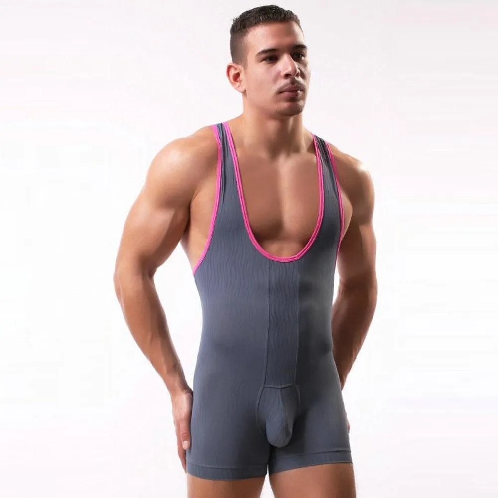 Water Pattern Printed Jumpsuit Fitness Wrestling Singlet Underwear Men