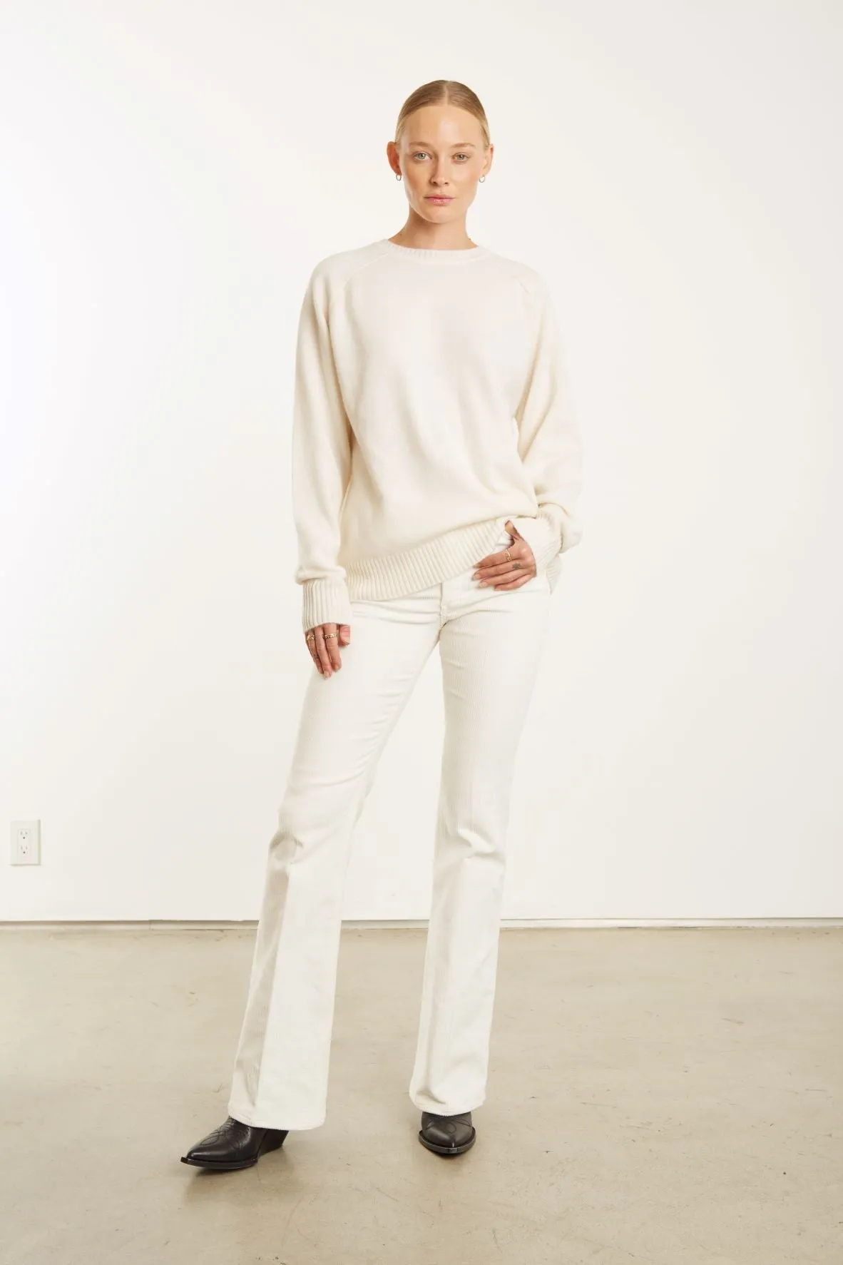 White Corduroy Micro Flare Pants