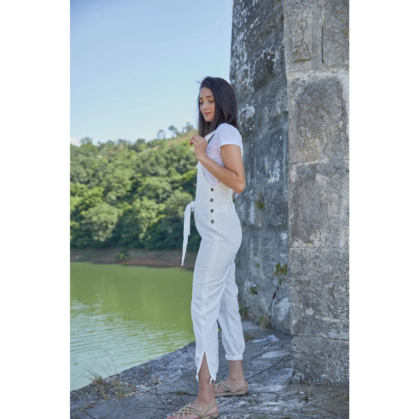 White Dungaree Denim Jumpsuit