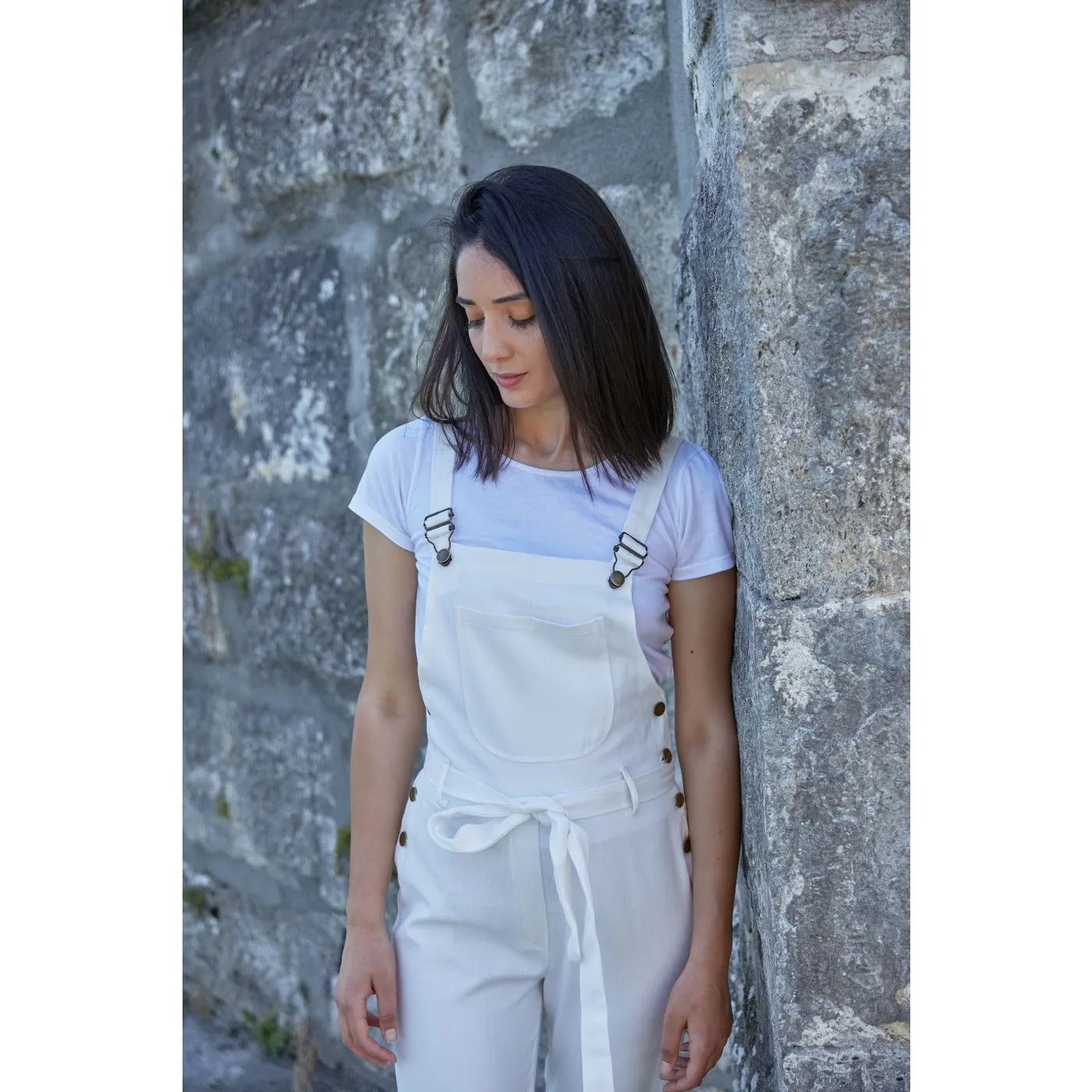 White Dungaree Denim Jumpsuit