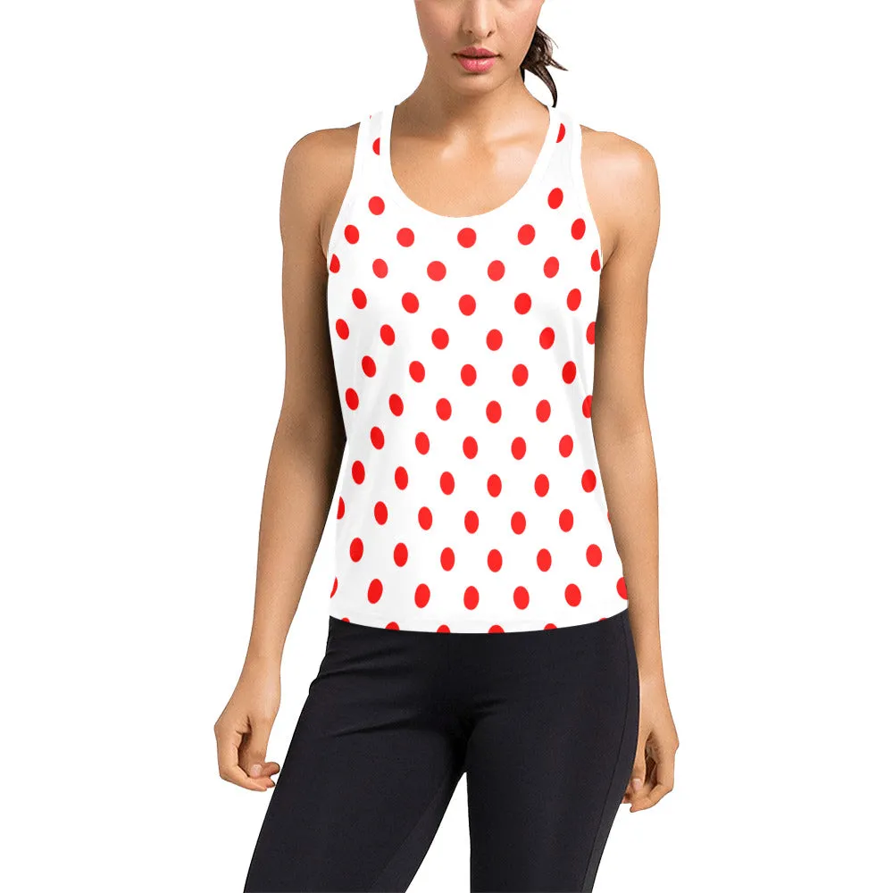 White With Red Polka Dots Women's Racerback Tank Top