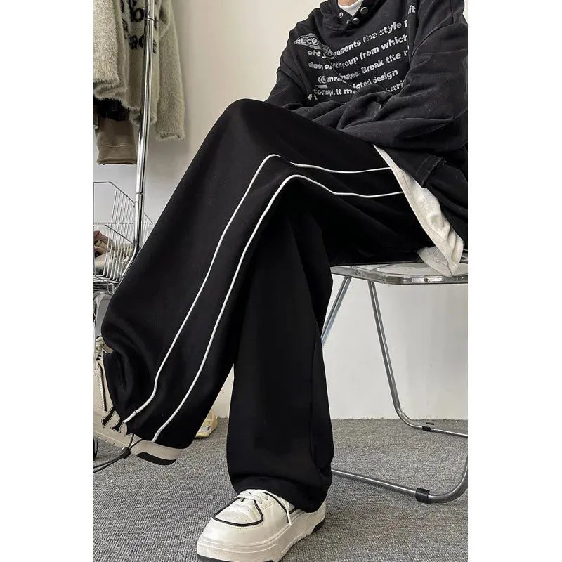 WIAOFELLAS -  Korean Street Wide Leg Pants Men Trendy Side Clash Colour Sweatpants Loose Comfortable Jogging Trousers 2024 Male Casual Pants