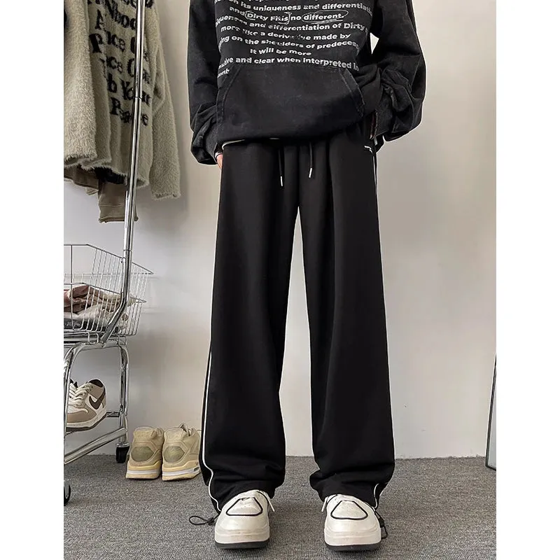 WIAOFELLAS -  Korean Street Wide Leg Pants Men Trendy Side Clash Colour Sweatpants Loose Comfortable Jogging Trousers 2024 Male Casual Pants