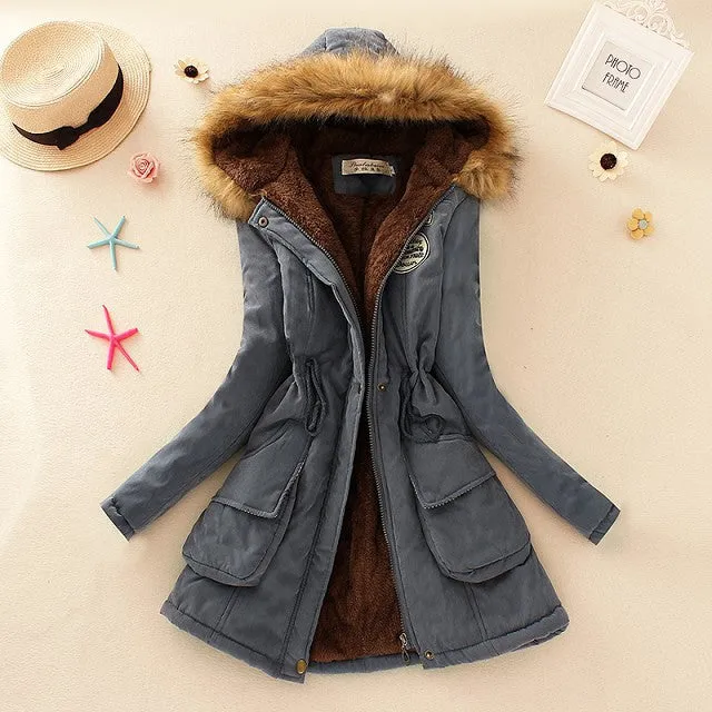 Winter Coat Women 2017 New Parka Casual Outwear Military Hooded Thickening Cotton Coat Winter Jacket Fur Coats Women Clothes D21