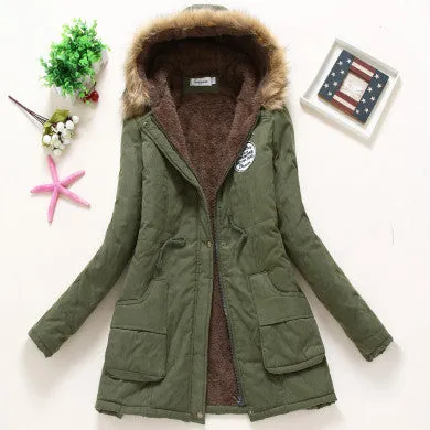 Winter Coat Women 2017 New Parka Casual Outwear Military Hooded Thickening Cotton Coat Winter Jacket Fur Coats Women Clothes D21