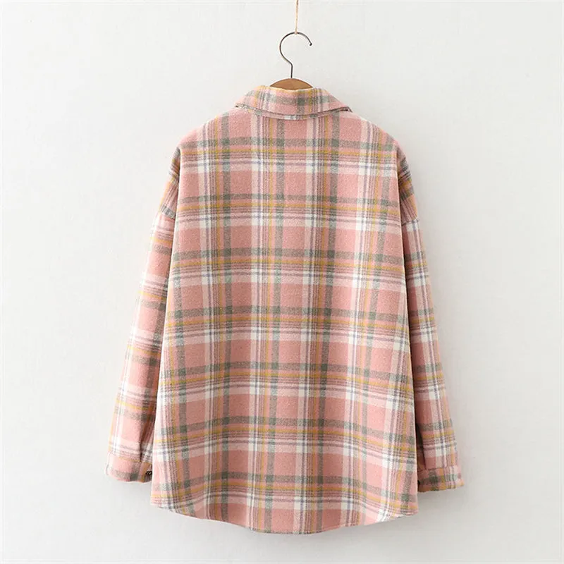 Winter Thick Velvet Plaid Shirts Jackets Women Warm Blouses Tops