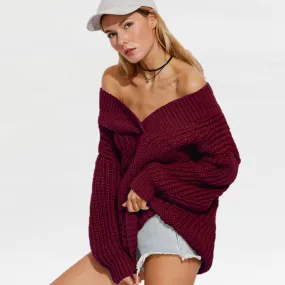 Women Long Sleeves Thick Knitted Sweaters