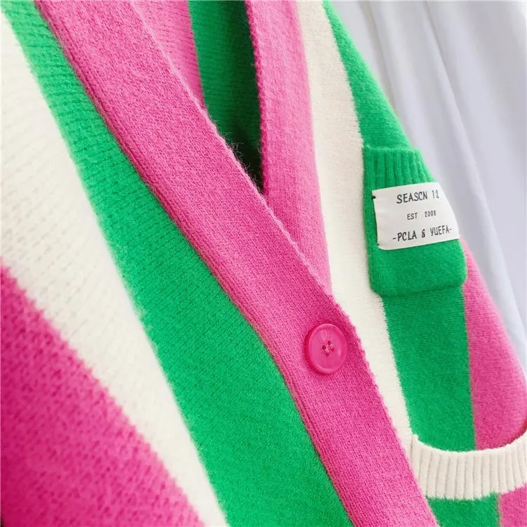 Women Striped Loose Knitting Cardigans