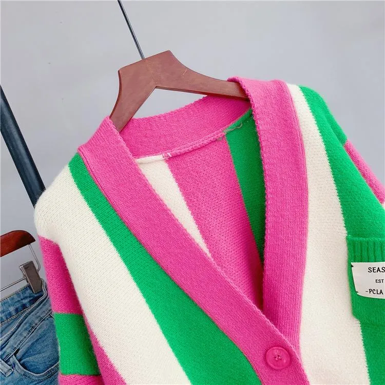 Women Striped Loose Knitting Cardigans