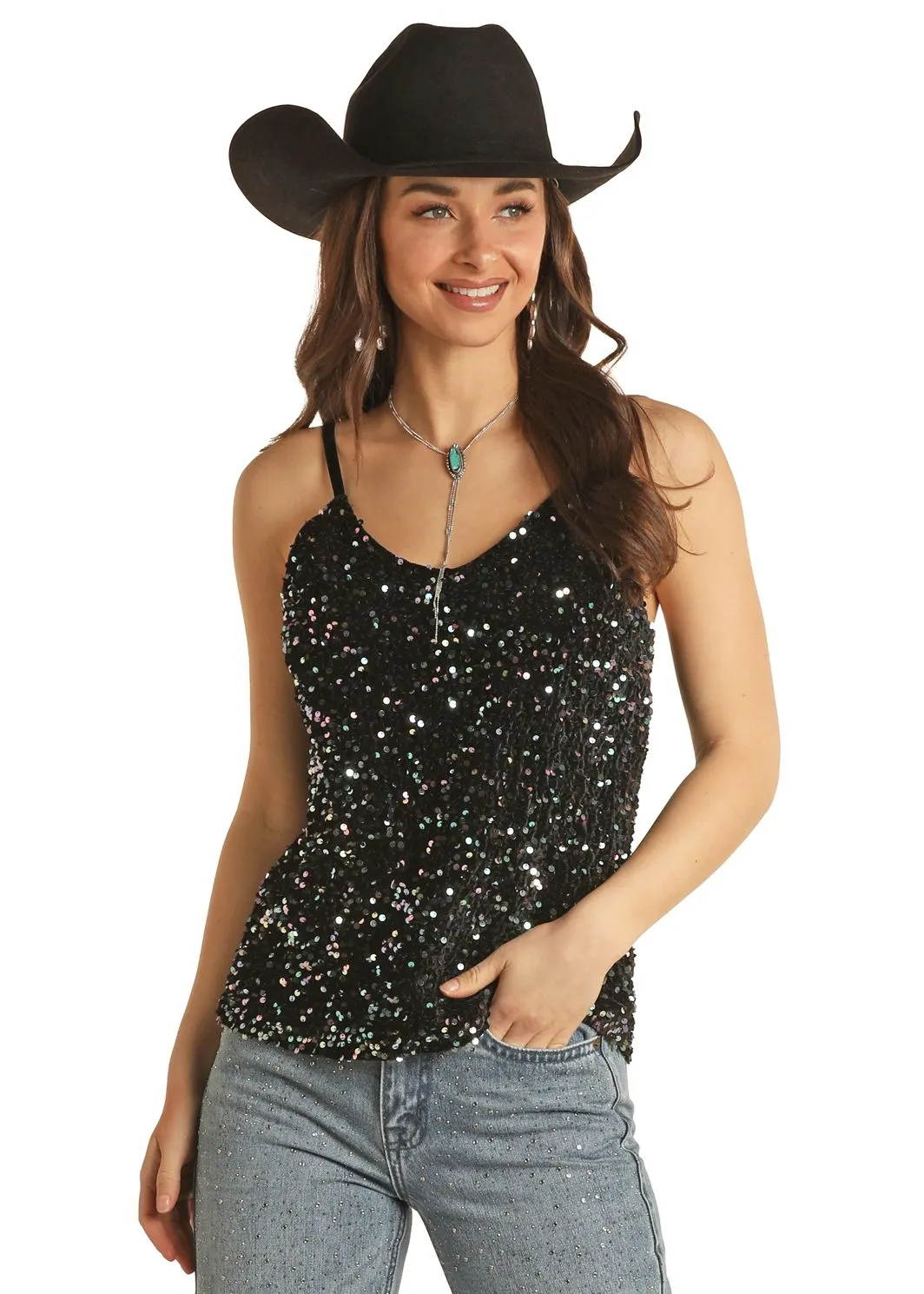 Women's Rock & Roll Sequin Velvet Tank Top