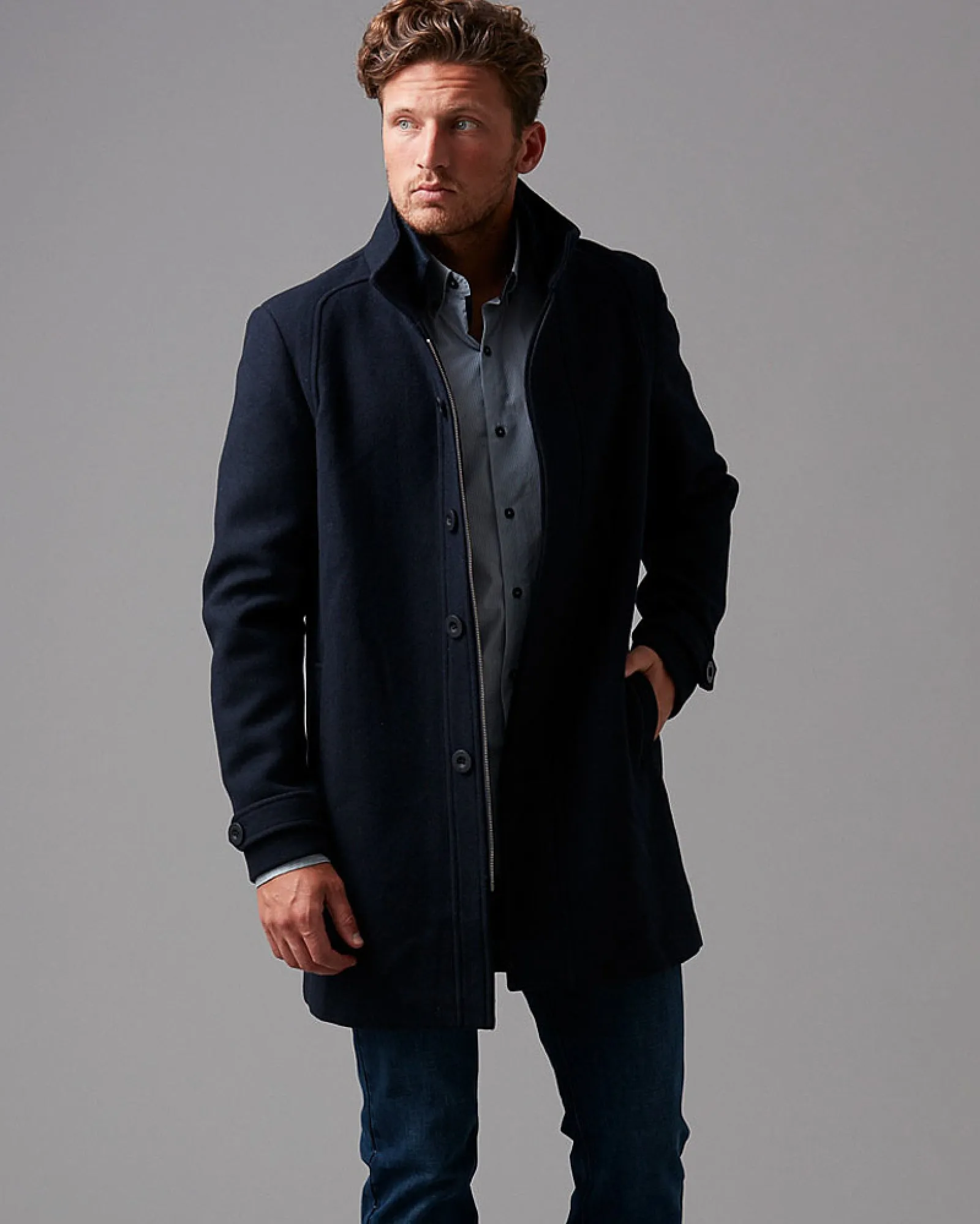 WOOL-BLEND RIB COLLAR COAT