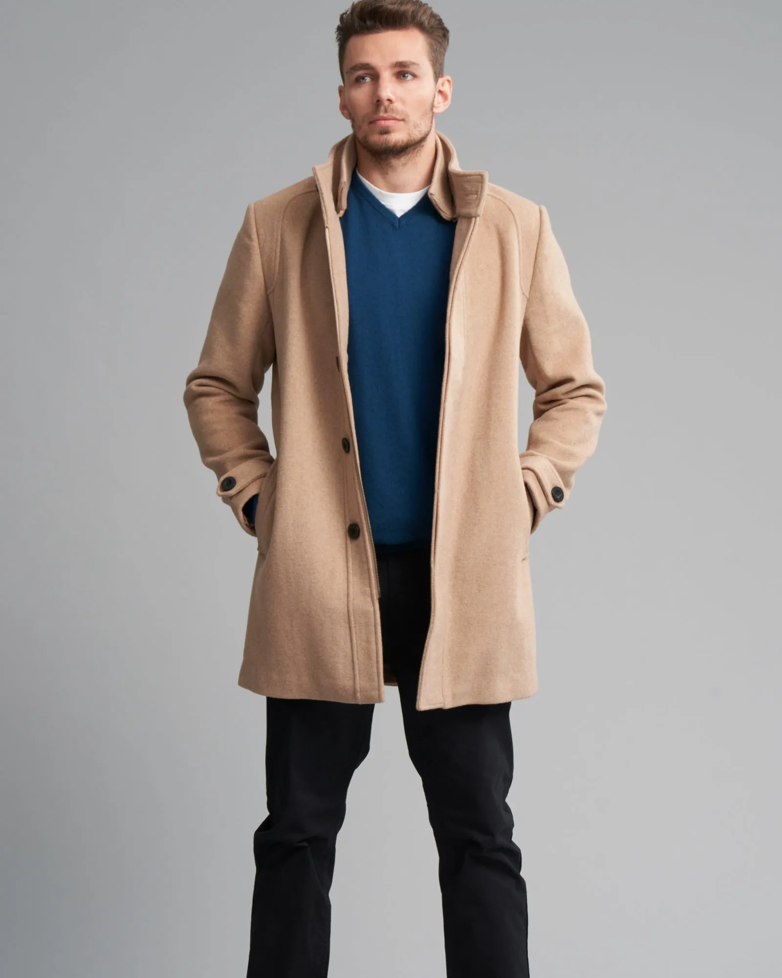 WOOL-BLEND RIB COLLAR COAT