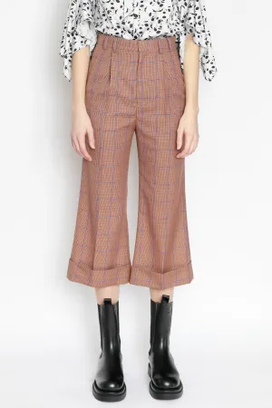 Wool Brown Plaid Crop Pants