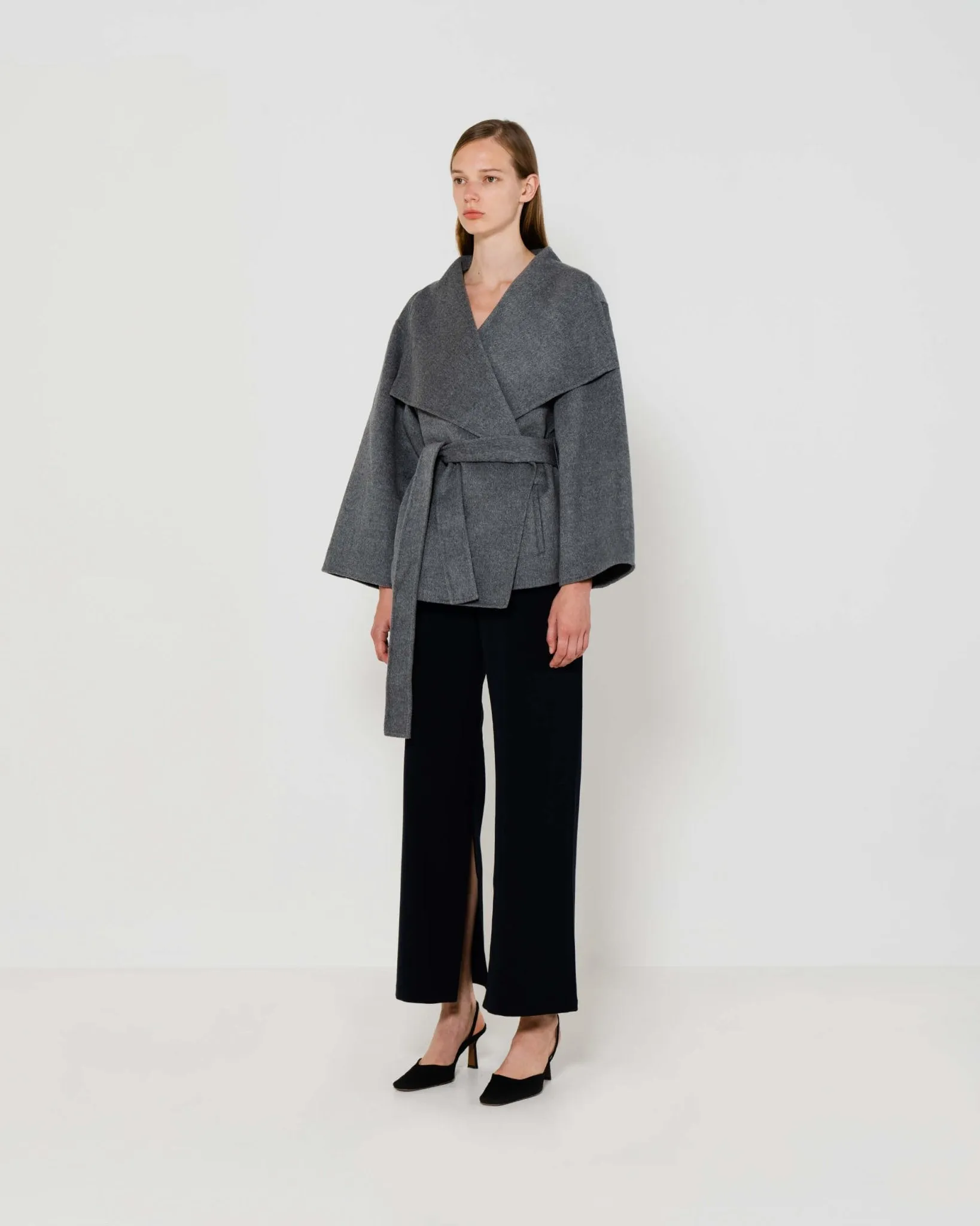 Wrap-over wool coat | Grey