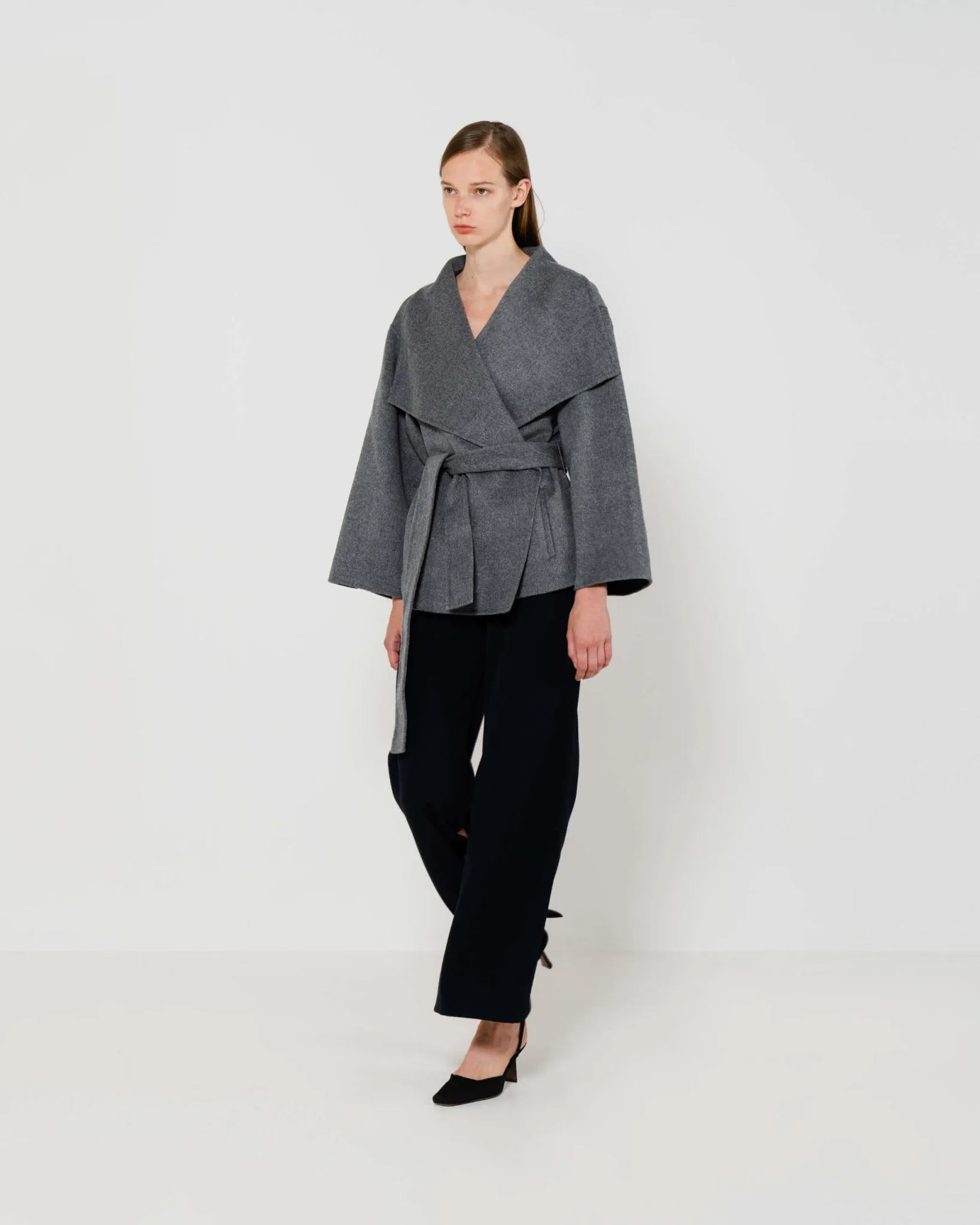 Wrap-over wool coat | Grey