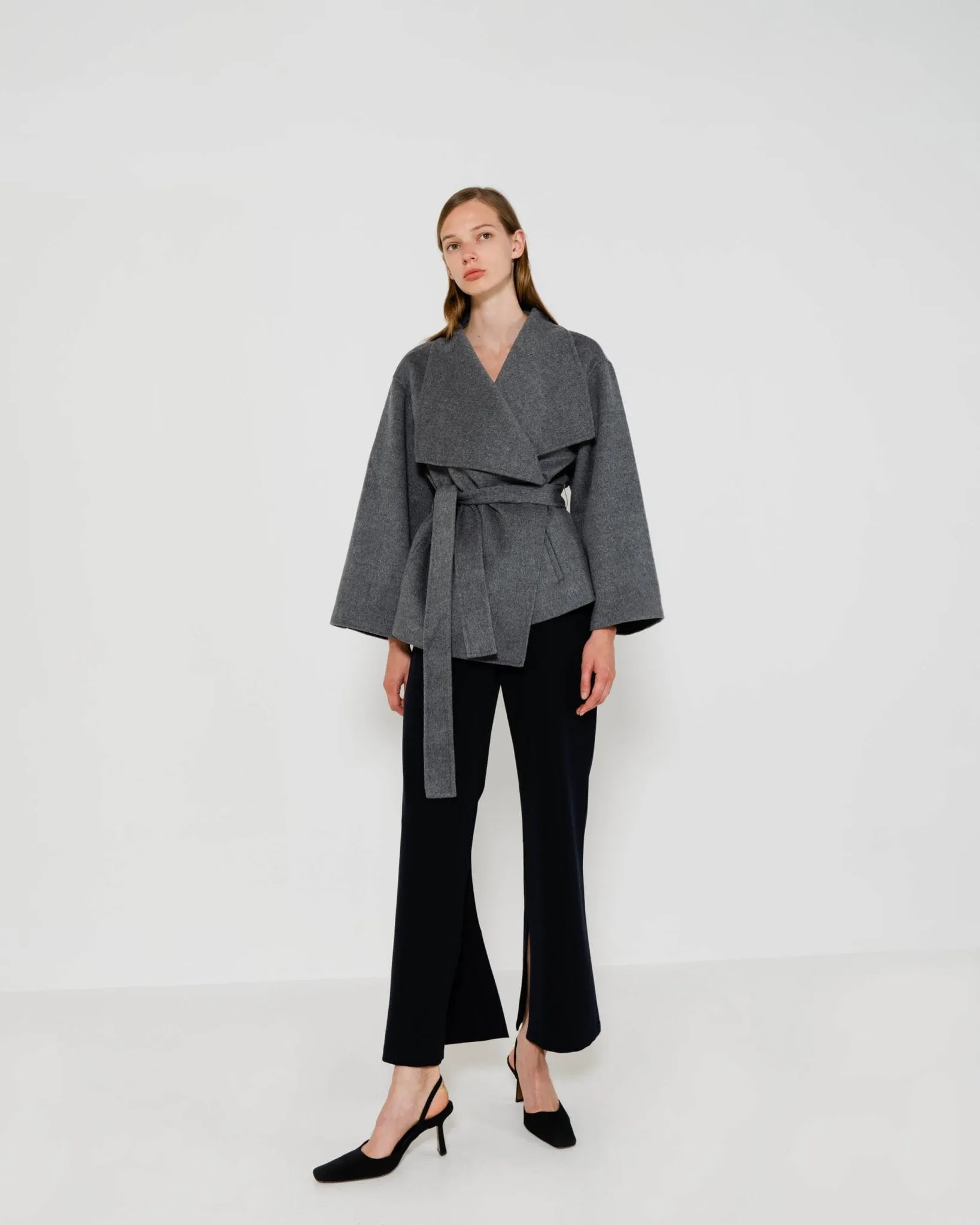 Wrap-over wool coat | Grey