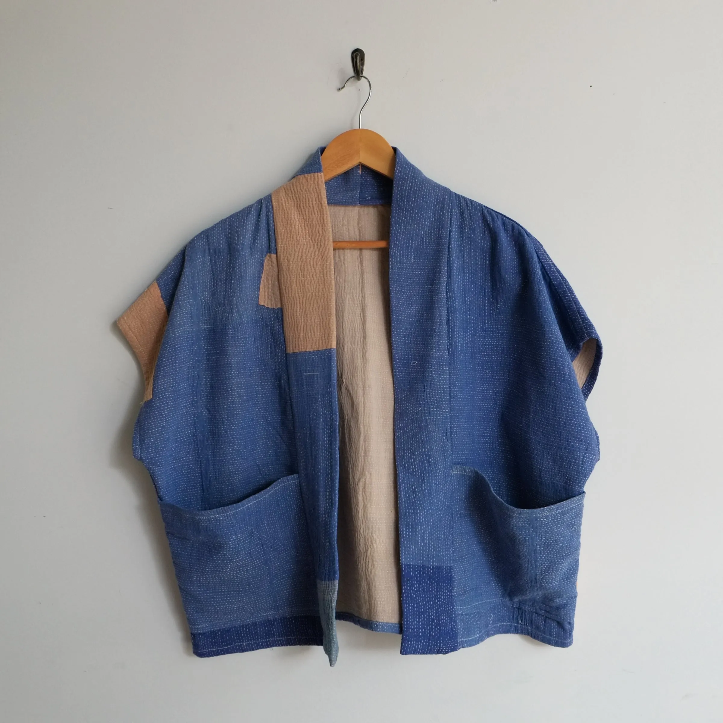 XS Blue with Tan Color Blocking Anoushka Jacket SS026